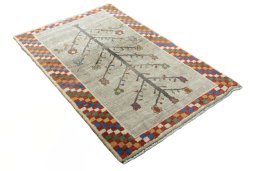 Close-up detail of New Persian Gabbeh rug from Iran / Persia showing Wool weave