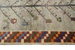 Close-up detail of New Persian Gabbeh rug from Iran / Persia showing Wool weave