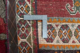 Close-up detail of 2000s Persian Gabbeh rug from Iran / Persia showing Wool weave