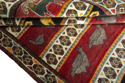 Full view of 2000s Persian Gabbeh rug from Iran / Persia, 235 × 154 cm in Multi Color tones