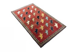 Close-up detail of 2000s Persian Gabbeh rug from Iran / Persia showing Wool weave