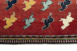 Central medallion detail of 2000s Persian Gabbeh rug from Iran / Persia