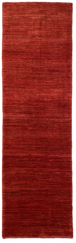 Full view of New Persian Gabbeh rug from Iran / Persia, 293 × 88 cm in Red tones