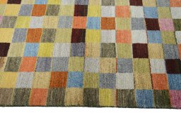 Close-up detail of 2000s Persian Gabbeh rug from Iran / Persia showing Wool weave