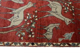 Close-up detail of 2000s Persian Gabbeh rug from Iran / Persia showing Wool weave