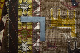Close-up detail of 2000s Persian Gabbeh rug from Iran / Persia showing Wool weave