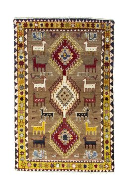 Full view of 2000s Persian Gabbeh rug from Iran / Persia, 148 × 96 cm in Beige tones