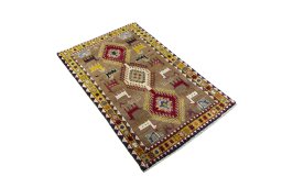 Close-up detail of 2000s Persian Gabbeh rug from Iran / Persia showing Wool weave