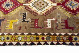 Close-up detail of 2000s Persian Gabbeh rug from Iran / Persia showing Wool weave