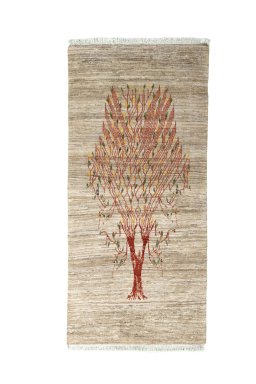 Full view of New Persian Gabbeh rug from Iran / Persia, 189 × 89 cm in Beige tones