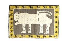 Full view of 2000s Persian Gabbeh rug from Iran / Persia, 153 × 102 cm in Gray tones