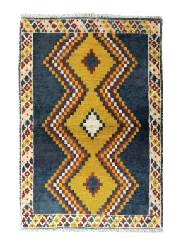 Full view of 2000s Persian Gabbeh rug from Iran / Persia, 150 × 101 cm in Multi Color tones
