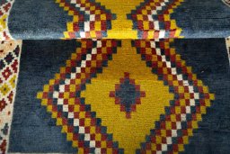 Full view of 2000s Persian Gabbeh rug from Iran / Persia, 150 × 101 cm in Multi Color tones