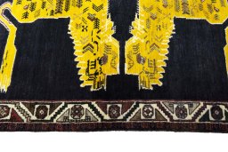 Close-up detail of 2000s Persian Gabbeh rug from Iran / Persia showing Wool weave