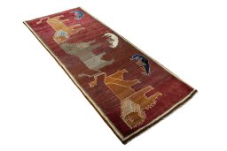 Close-up detail of 2000s Persian Gabbeh rug from Iran / Persia showing Wool weave