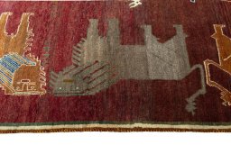 Close-up detail of 2000s Persian Gabbeh rug from Iran / Persia showing Wool weave