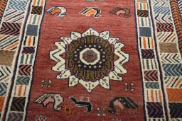 Central medallion detail of 2000s Persian Gabbeh rug from Iran / Persia