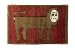 Full view of 2000s Persian Gabbeh rug from Iran / Persia, 118 × 79 cm in Red tones