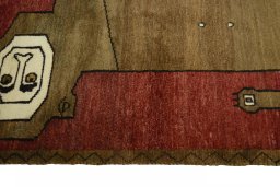 Close-up detail of 2000s Persian Gabbeh rug from Iran / Persia showing Wool weave