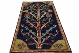 Surface texture of 2000s Persian Gabbeh rug with natural Wool and intricate pattern