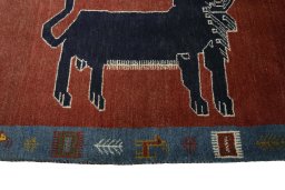 Close-up detail of 2000s Persian Gabbeh rug from Iran / Persia showing Wool weave