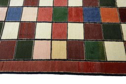 Close-up detail of 2000s Persian Gabbeh rug from Iran / Persia showing Wool weave