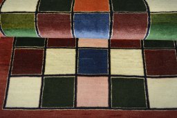 Full view of 2000s Persian Gabbeh rug from Iran / Persia, 145 × 102 cm in Multi Color tones