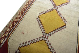 Backside of handmade 2000s Persian Gabbeh rug showing knot structure and weave density
