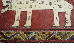 Close-up detail of 2000s Persian Gabbeh rug from Iran / Persia showing Wool weave