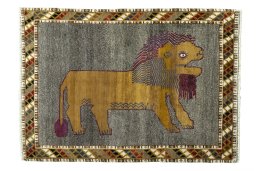 Full view of 2000s Persian Gabbeh rug from Iran / Persia, 150 × 108 cm in Multi Color tones