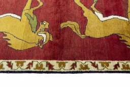 Close-up detail of 2000s Persian Gabbeh rug from Iran / Persia showing Wool weave