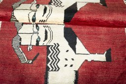 Full view of 2000s Persian Gabbeh rug from Iran / Persia, 189 × 107 cm in Red tones