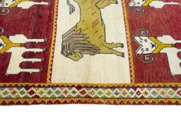 Close-up detail of 2000s Persian Gabbeh rug from Iran / Persia showing Wool weave
