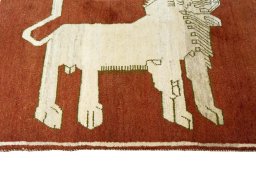 Close-up detail of 2000s Persian Gabbeh rug from Iran / Persia showing Wool weave