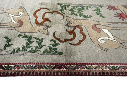 Close-up detail of 2000s Persian Gabbeh rug from Iran / Persia showing Wool weave