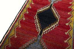 Backside of handmade 2000s Persian Gabbeh rug showing knot structure and weave density