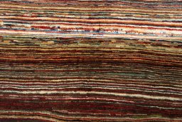 Full view of 2000s Persian Gabbeh rug from Iran / Persia, 185 × 155 cm in Multi Color tones