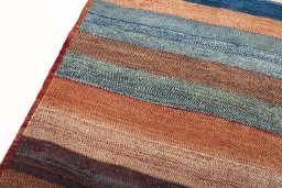 Backside of handmade 2000s Persian Gabbeh rug showing knot structure and weave density