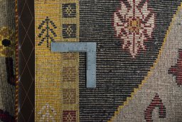 Close-up detail of 2000s Persian Gabbeh rug from Iran / Persia showing Wool weave