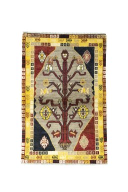Full view of 2000s Persian Gabbeh rug from Iran / Persia, 151 × 98 cm in Gray tones