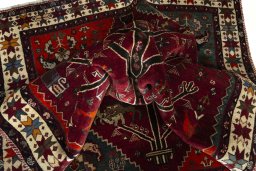Close-up detail of 2000s Persian Gabbeh rug from Iran / Persia showing Wool weave