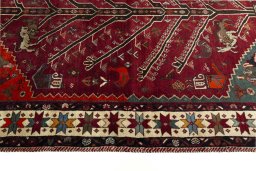 Full view of 2000s Persian Gabbeh rug from Iran / Persia, 197 × 141 cm in Red tones