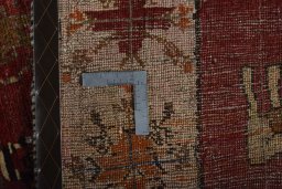 Close-up detail of 2000s Persian Gabbeh rug from Iran / Persia showing Wool weave