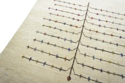 Backside of handmade New Persian Gabbeh rug showing knot structure and weave density