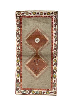 Full view of 2000s Persian Gabbeh rug from Iran / Persia, 173 × 86 cm in Gray tones