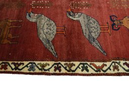 Close-up detail of 2000s Persian Gabbeh rug from Iran / Persia showing Wool weave