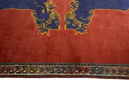 Close-up detail of 2000s Persian Gabbeh rug from Iran / Persia showing Wool weave