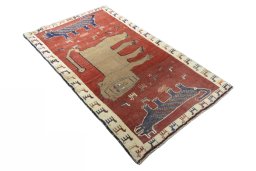 Close-up detail of 2000s Persian Gabbeh rug from Iran / Persia showing Wool weave
