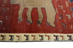 Close-up detail of 2000s Persian Gabbeh rug from Iran / Persia showing Wool weave