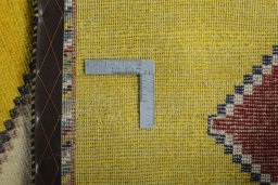 Close-up detail of 2000s Persian Gabbeh rug from Iran / Persia showing Wool weave